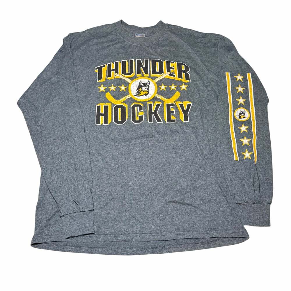 Gildan Ultra Cotton Thunder Hockey Long Sleeve T-Shirt Grey Size L